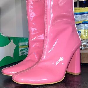 SHEIN Glossy Pink Heeled Boots